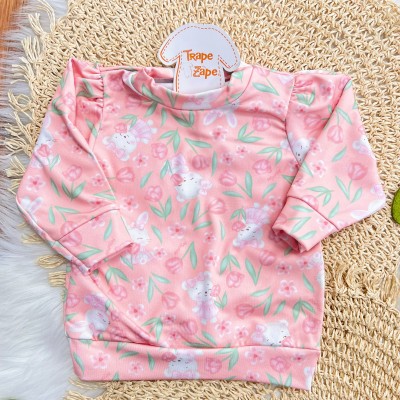 Conj. Blusa Ursinha com Plantinhas em Malha Térmica e Calça Legging - Rose e Verde